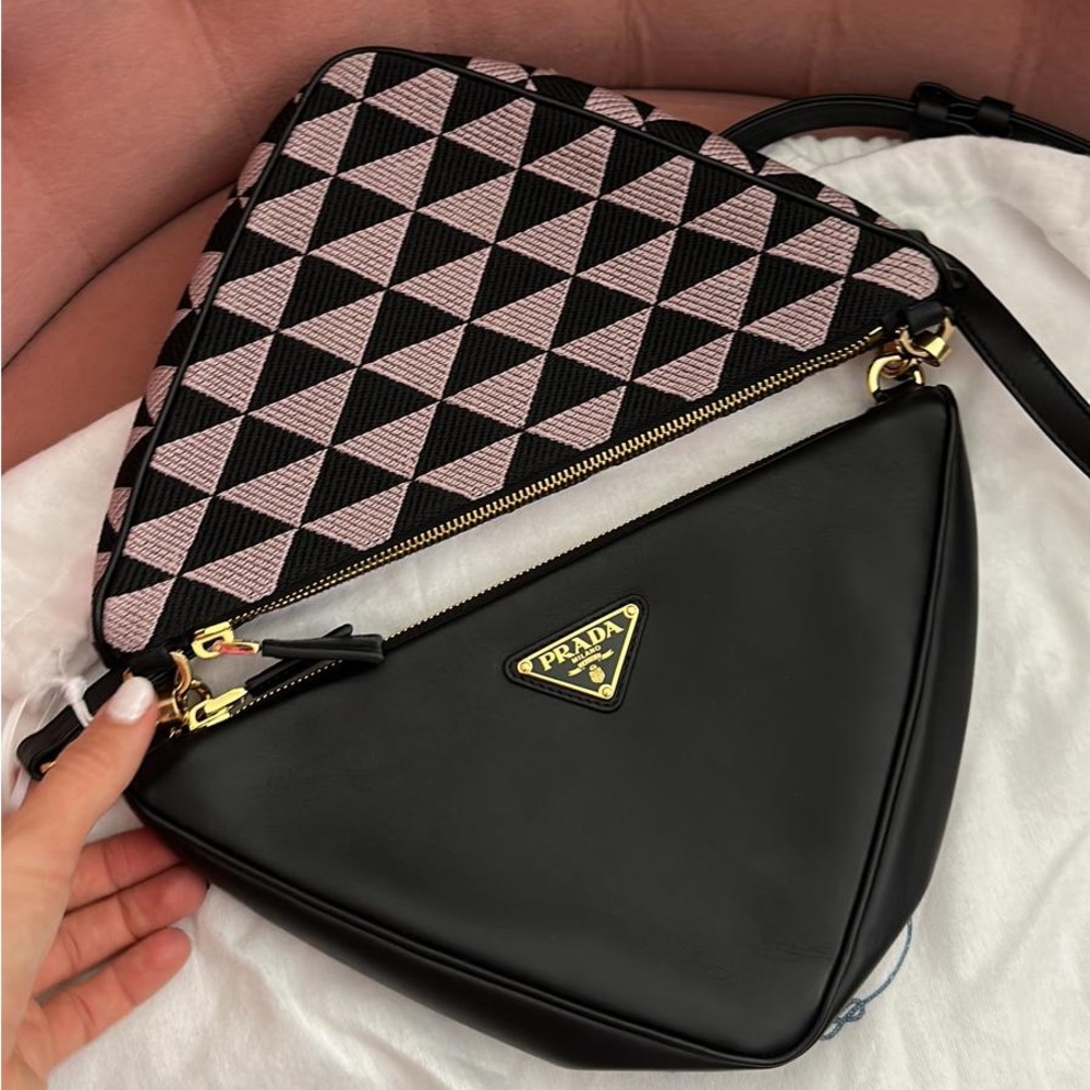 Prada Symbole leather and fabric mini bag - Black/Alabaster White.